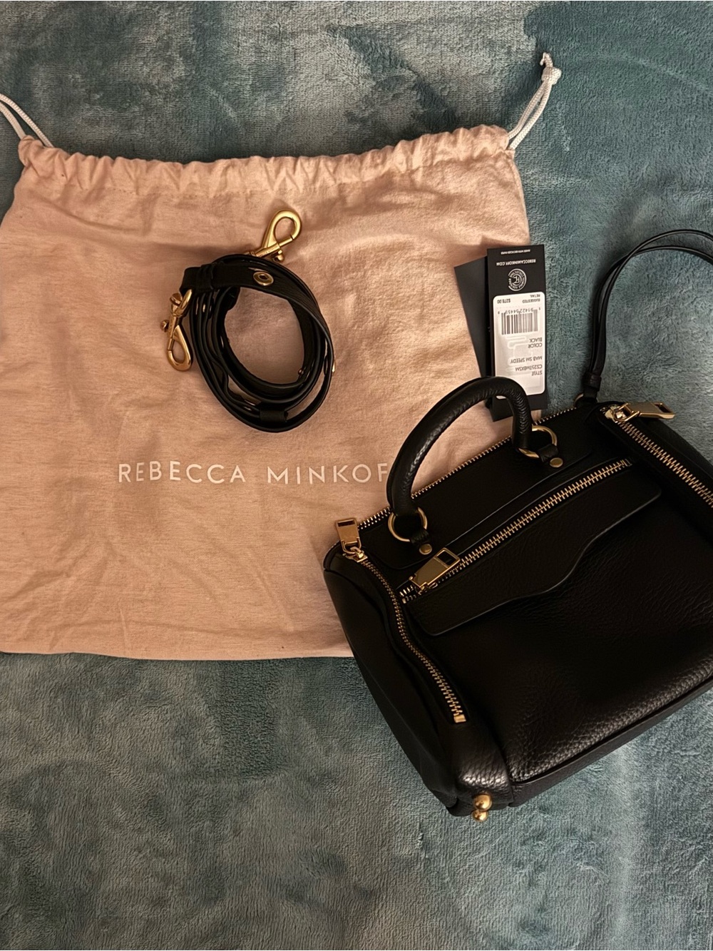 Rebecca Minkoff Black Leather Satchel with Gold Accents